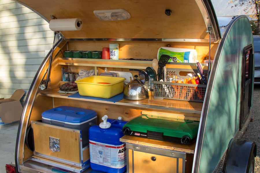 teardrop camper with supplies