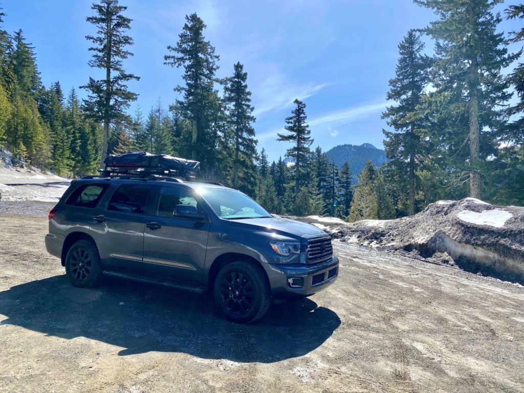 Toyota SUV with rooftop tent for rent