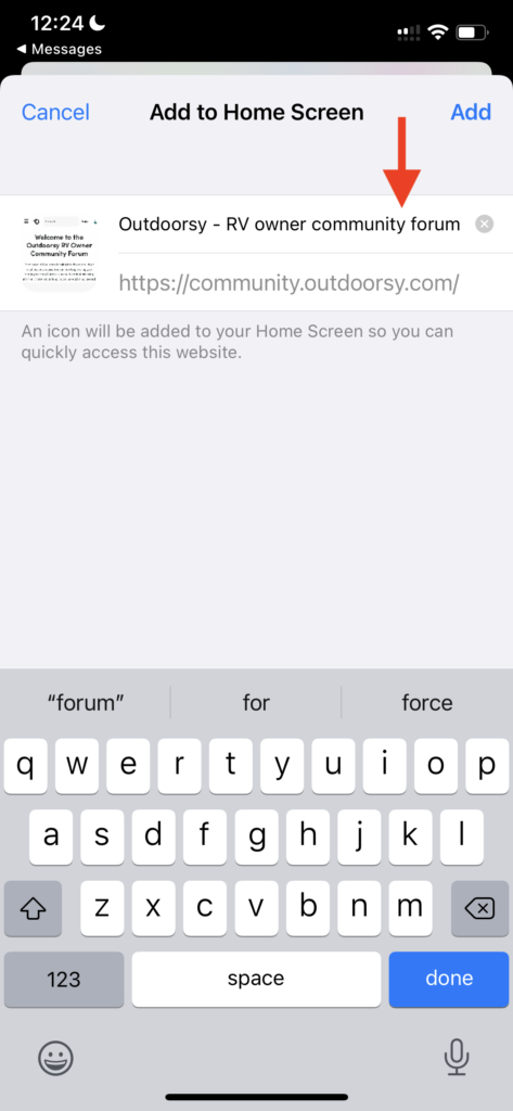 Adding Outdoorsy Community Forum to Home Screen 3