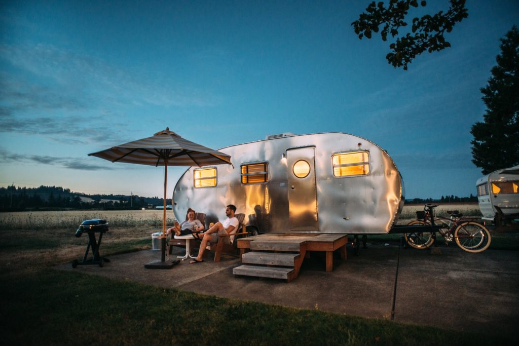 Airstream under a night sky