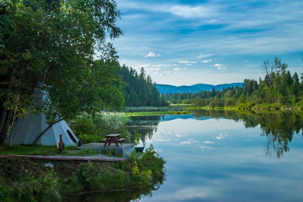 Glamping teepee on the water